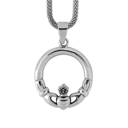Steel Claddagh Round Pendant - Click Image to Close